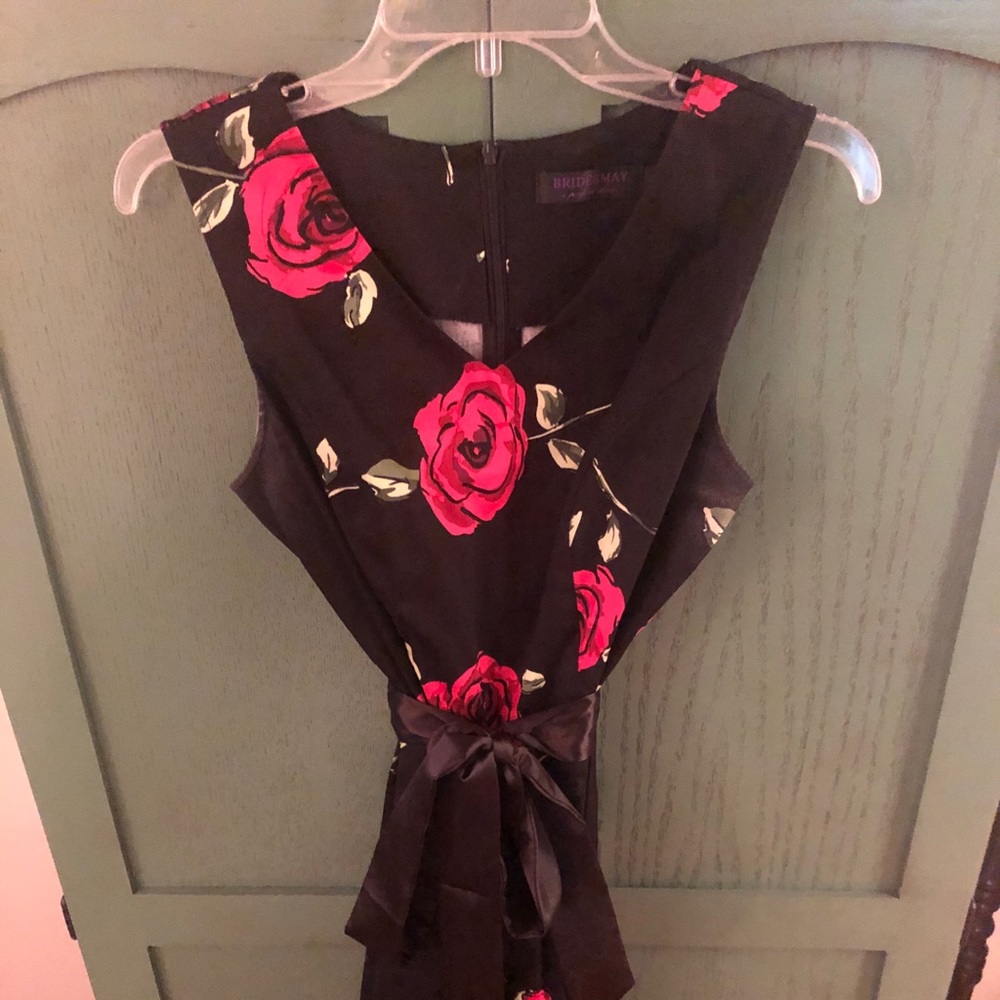 Black dress with roses.